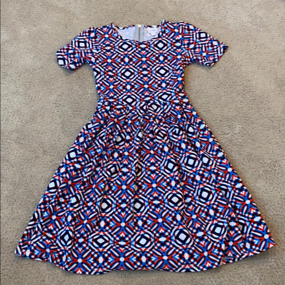 Lularoe Amelia red white blue dress
